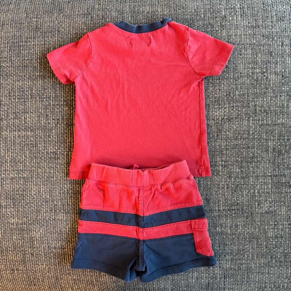 Ralph Lauren Lifeguard Outfit Set Navy Red Shorts Tee 9M - Picture 6 of 6